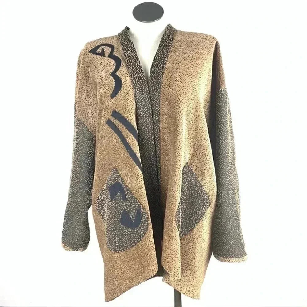 Beppa jacket size M brown black vintage 80s artesian wearable art geometric - Picture 2 of 12